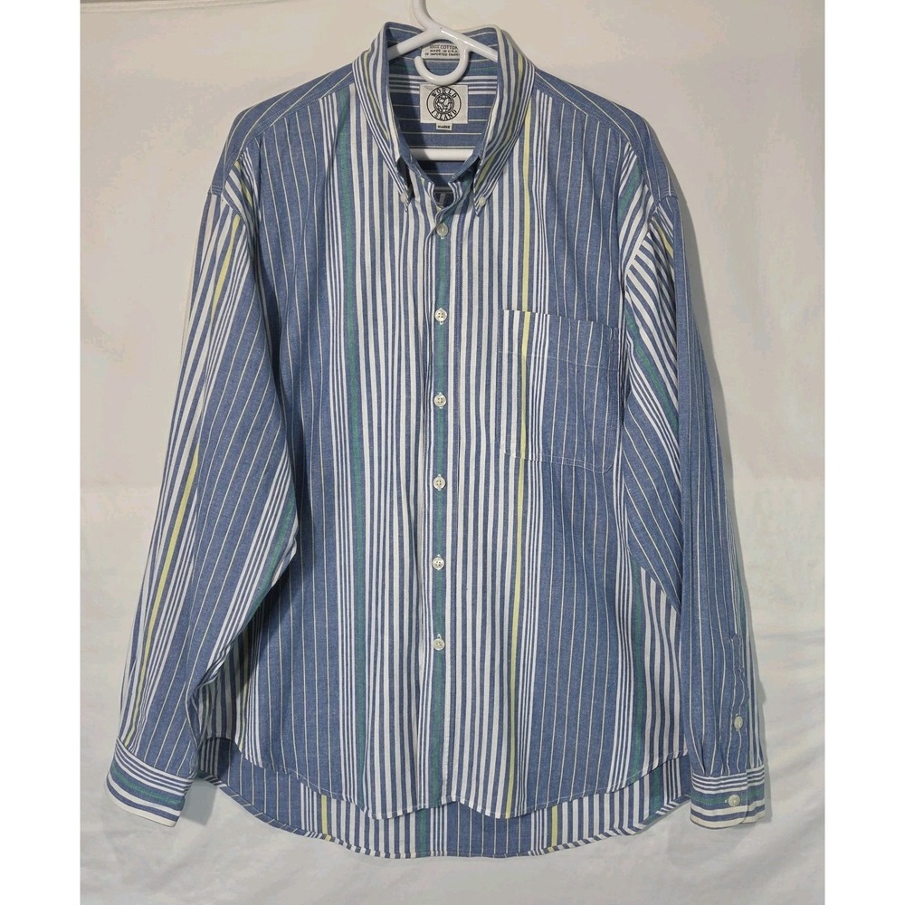 90s World Island Chambray Shirt XL Vertical Striped LS Button Down Nautical